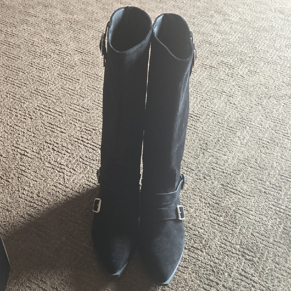 Black Suede Buckle Boots